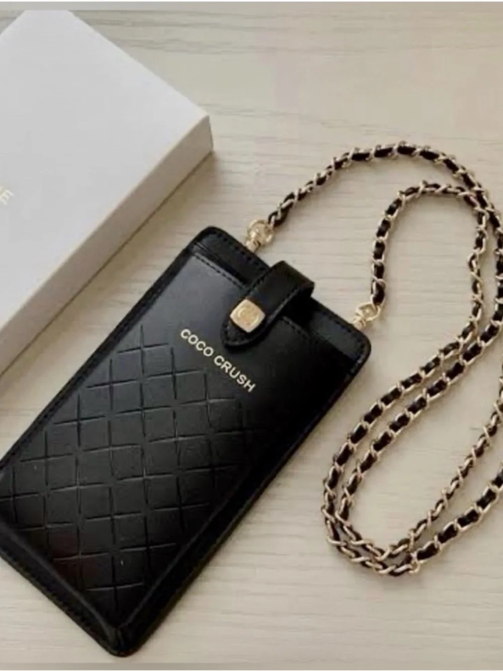 CHANEL Black Coco Crush Quilted Wallet Phone Case with Chain